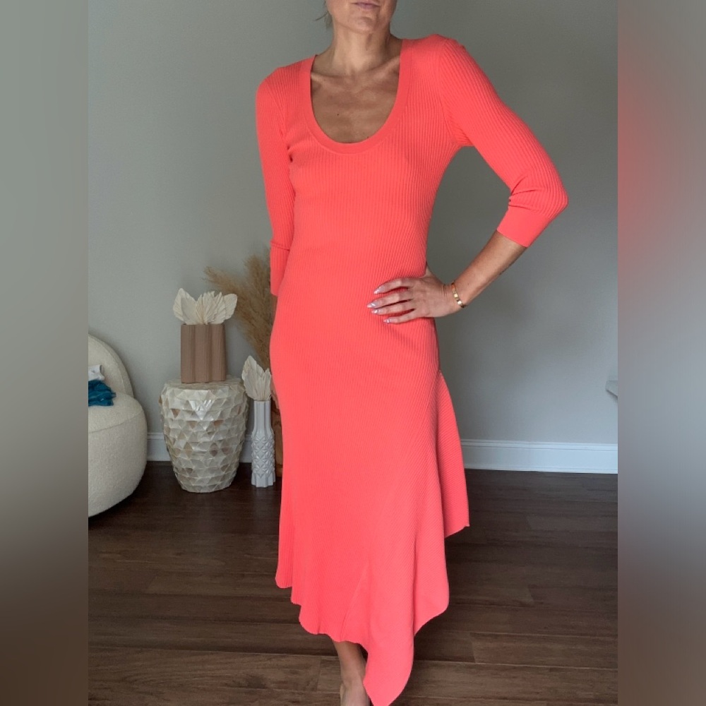 ALC Olivia ribbed asymmetric hem midi dress
